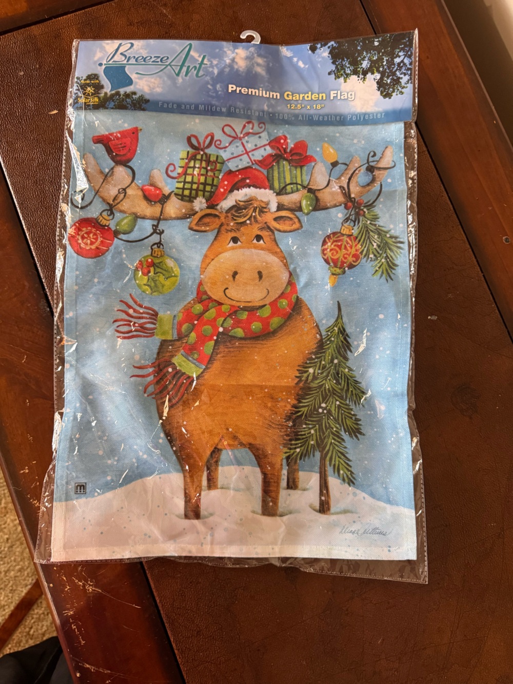 Holiday Reindeer Garden Flag - Blue and Brown